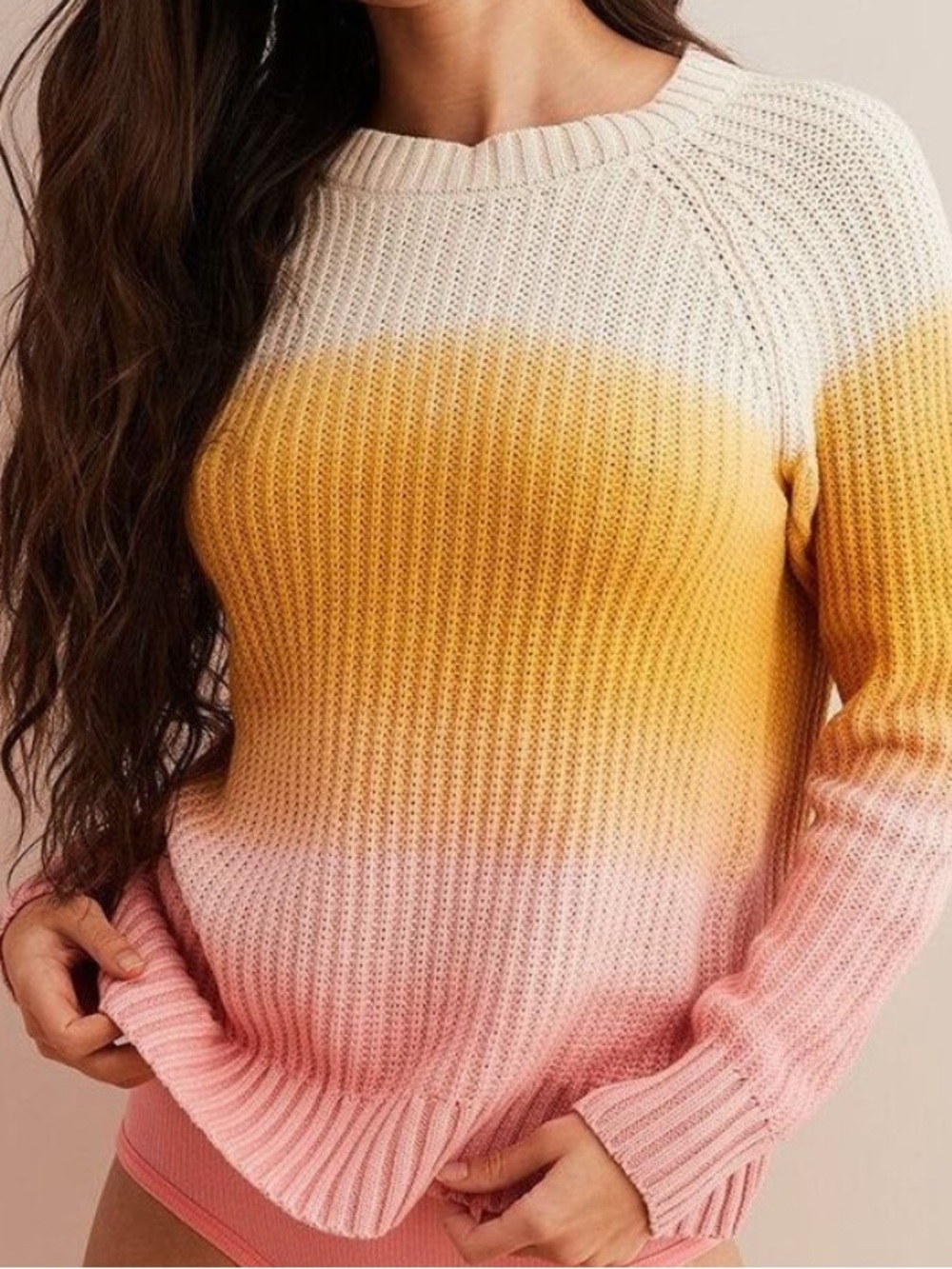 Aerie Sunset Ombré Chunky Knit Pullover Sweater